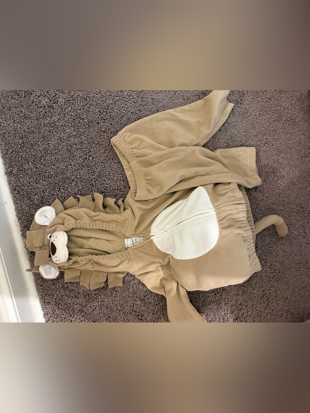 Carter's Tan Lion Fleece Romper with White Belly Patch